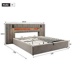 Avis modfu Lit coffre 180x200 cm avec USB et LED, en velours, gris