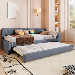 modfu Lit gigogne 90x200 cm avec ports USB et Type-C, en lin, gris