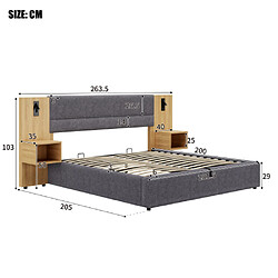 Avis modfu Lit coffre 180x200 cm avec USB, éclairage et 2 tables de chevet, en velours, gris