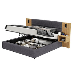 Acheter modfu Lit coffre 180x200 cm avec USB, éclairage et 2 tables de chevet, en velours, gris