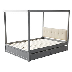 modfu Lit adulte 140x200 cm avec tiroirs et tête de lit, en bois, gris pas cher