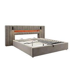 modfu Lit coffre 180x200 cm avec USB et LED, en velours, gris pas cher