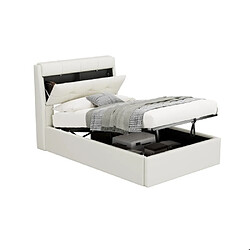 Acheter modfu Lit coffre 90x200 cm avec sommier à lattes et tête de lit, en similicuir, blanc