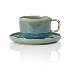 Lot de 6 Tasses et soucoupes en Grès 0,275 L Vert myrte H 60 mm - Was Germany