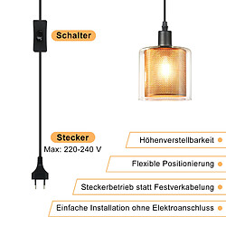 NETTLIFE Lampe suspendue vintage 1 flamme : lampe suspendue en verre doré avec prise et interrupteur lampe suspendue E14 pas cher