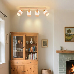 NETTLIFE Plafonnier spot 4 flammes bois - plafonnier vintage E14 abat-jour tissu rétro orientable 350°