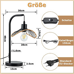 Nettlife Lampe de bureau vintage, lampe de chevet, Lampe à poser, E27 avec câble, lampe de bureau rétro, en métal pour salon, noire (Sans ampoule)