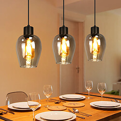 Suspension Nettlife noire pour table à manger - Lampe suspendue E27 à flamme unique en verre fumé vintage sans source lumineuse