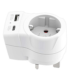 Skross Adaptateur de Voyage Royaume Uni Type G avec USB-A USB-C 20W Blanc