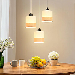 Nettlife Suspension Vintage Table à Manger - Lustre 3 Lampes Blanc Tissu E27, Luminaire Rétro pour Salon Cuisine (Sans Ampoule)