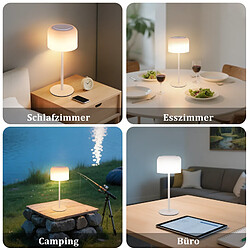 Lampe de table LED NETTLIFE sans fil, lampe de table à piles, intensité variable 3 000 K-6 500 K, rechargeable par USB-C, hauteur réglable, étanche