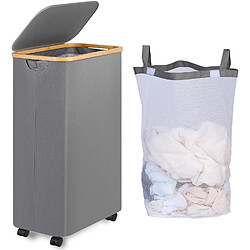 Vendos85 Panier à linge sur roues - Gris