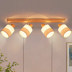 NETTLIFE Plafonnier spot 4 flammes bois - plafonnier vintage E14 abat-jour tissu rétro orientable 350°