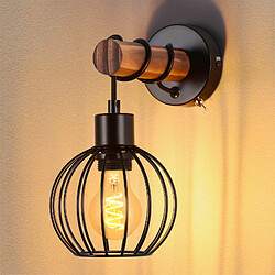 NETTLIFE Applique murale salon vintage bois : applique avec interrupteur éclairage mural noir au design industriel E27