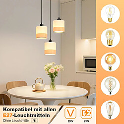 Nettlife Suspension Vintage Table à Manger - Lustre 3 Lampes Blanc Tissu E27, Luminaire Rétro pour Salon Cuisine (Sans Ampoule)