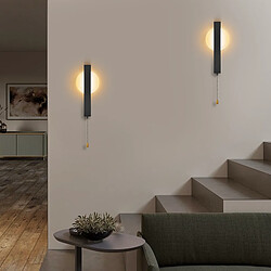 Applique murale LED Nettlife avec interrupteur - Lampe de couloir d'intérieur noire avec interrupteur à tirette, blanc chaud 3000 K, 6W