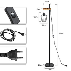 NETTLIFE Lampadaire de salon en bois Lampe de sol vintage : Lampe de salon noire Lampadaire sur pied au Douille E27 146 cm (sans ampoule)