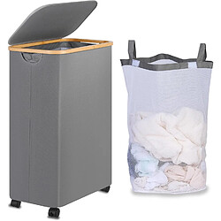 Vendos85 Panier à linge sur roulettes - Gris