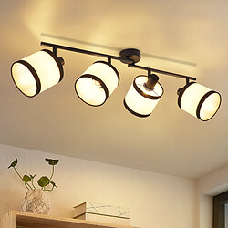 Plafonnier NETTLIFE 4 lampes noir - Spot LED E14 vintage en tissu, pivotant à 350°, pour chambre, salon, cuisine, bureau, couloir (sans ampoule)