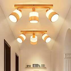 NETTLIFE Plafonnier spot 3 flammes bois - plafonnier vintage E14 abat-jour tissu rétro orientable 350°