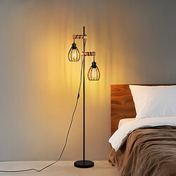 Acheter NETTLIFE lampadaire salon lampadaire noir : lampadaire bois métal industriel e27 lampadaire 2 lumières avec abat-jour cage 152cm (sans ampoule)