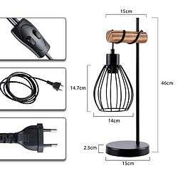 NETTLIFE Lampe de table salon lampe de table vintage bois: noir lampe de chevet 1 lumière au design industriel en métal douille e27 sans ampoule