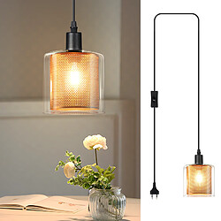 NETTLIFE Lampe suspendue vintage 1 flamme : lampe suspendue en verre doré avec prise et interrupteur lampe suspendue E14 