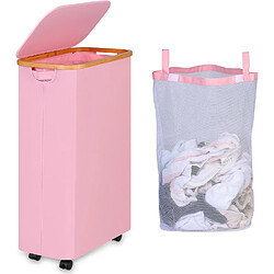 Vendos85 Panier à linge sur roues - Rose