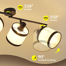 Plafonnier NETTLIFE 4 lampes noir - Spot LED E14 vintage en tissu, pivotant à 350°, pour chambre, salon, cuisine, bureau, couloir (sans ampoule)