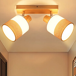 NETTLIFE Plafonnier LED 2 feux spot plafonnier couloir lampe bois E14 vintage orientable 350°