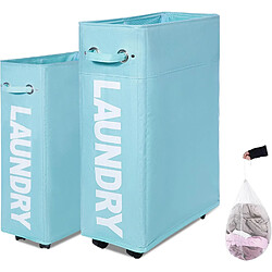 Vendos85 Panier à linge slim à roulettes - Bleu clair