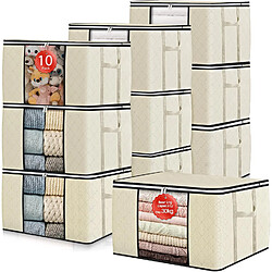 Vendos85 Lot de 10 boîtes de rangement sous lit - Beige