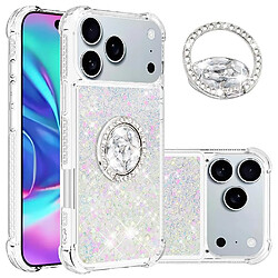 Étui Pour de téléphone iphone 17 Pro Max avec beu d'anneau Bague Bague Protection antichoc Débit de sable mousseux Blanc