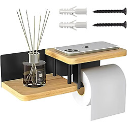 Vendos85 Porte-papier toilette bambou et acier avec étagère 