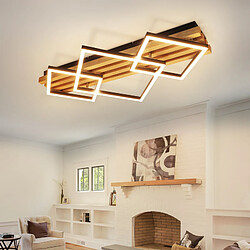 NETTLIFE Plafonnier led bois: 70cm, dimmable, moderne, 46w, carré noir. Pour salon, chambre, cuisine, couloir, bureau.
