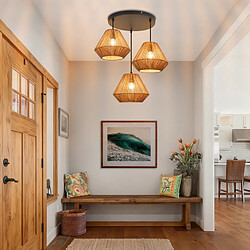 Avis Nettlife Lampe Suspendue Rétro en Rotin, Plafonnier 3 Lampes E27, Design Bambou Naturel, Luminaire Ajustable pour Salon Salle à Manger