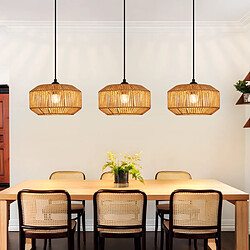 Nettlife Plafonnier Suspendu 3 Têtes Rotin, Luminaire Boho Chic E27, Décoration Rétro, Éclairage Intérieur pour Restaurant Café (Sans Ampoule)