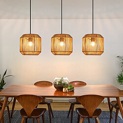 Nettlife Luminaire Boho en Rotin 3 Lumières, Lustre Tissé Main E27, Hauteur Réglable, Style Rétro Idéal pour Salon et Chambre (Sans Ampoule)
