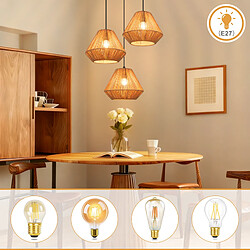 Nettlife Lampe Suspendue Rétro en Rotin, Plafonnier 3 Lampes E27, Design Bambou Naturel, Luminaire Ajustable pour Salon Salle à Manger pas cher