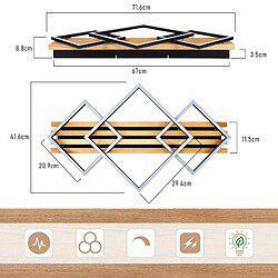 NETTLIFE Plafonnier led bois: 70cm, dimmable, moderne, 46w, carré noir. Pour salon, chambre, cuisine, couloir, bureau.