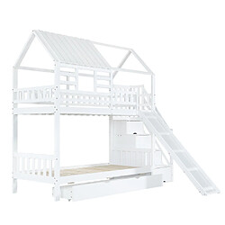Acheter modfu Lit superposé 90x200 cm avec escalier, toboggan et tiroir, en bois, blanc