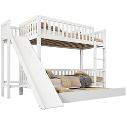Acheter modfu Lit superposé 90x200 cm avec barrière de sécurité et toboggan, en bois, blanc