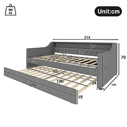 Avis modfu Lit gigogne 90x200 cm avec LED et USB, en lin, gris