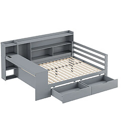 Acheter modfu Lit adulte 140x200 cm avec bureau, étagères et prise électrique, en bois, gris