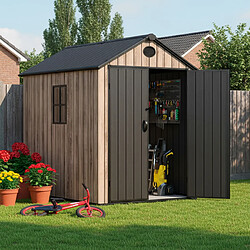 Hoggar – Abri de jardin en résine 3,62 m² Oak O40 – Sol inclus – Fenêtre latérale – Effet bois premium – Double porte large – Protection UV et imperméable – Fermeture avec loquet – Aérateurs