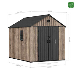 Avis Hoggar – Abri de jardin en résine 6,41 m² Oak O60 – Sol inclus – Fenêtre latérale – Effet bois premium – Double porte large – Protection UV et imperméable – Fermeture avec loquet – Aérateurs