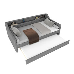 Acheter modfu Lit gigogne 90x200 cm avec LED et USB, en lin, gris
