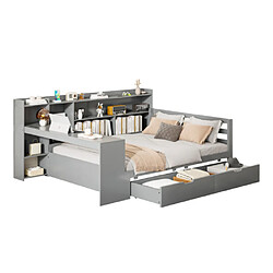 modfu Lit adulte 140x200 cm avec bureau, étagères et prise électrique, en bois, gris pas cher
