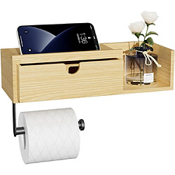 Vendos85 Porte-papier toilette bois inox avec tiroir adhésif