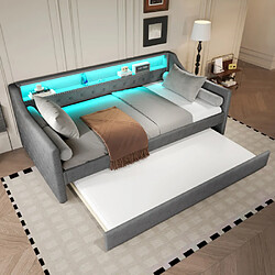 modfu Lit gigogne 90x200 cm avec LED et USB, en lin, gris